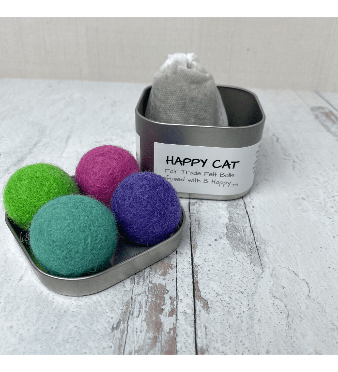 Catnip Infused Felted Balls With Recharging Tin by Simply B Vermont 