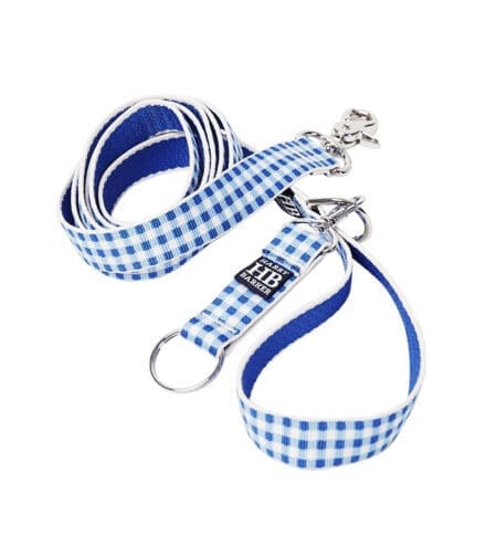 Harry Barker Gingham Dog Leash - Blue and White
